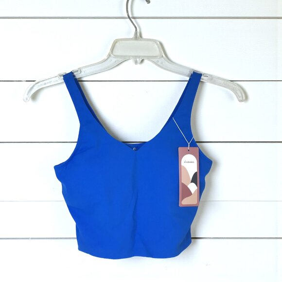 Royal Blue Cropped Workout Top V-Neck Built-In Bra Sz S, Colorskin - Picture 1 of 16